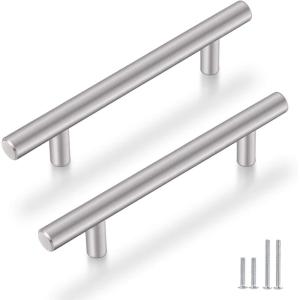 imageProbrico 50 Pack 5quot Hole Center Solid Brushed Nickel Stainless Steel Kitchen Cabinet Handles Modern Euro T Bar Pulls Kitchen Cupboard Handles Dresser Drawer Pulls 735quot LengthFurniture Hardwarehole center 5