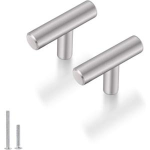 imageProbrico 50 Pack 5quot Hole Center Solid Brushed Nickel Stainless Steel Kitchen Cabinet Handles Modern Euro T Bar Pulls Kitchen Cupboard Handles Dresser Drawer Pulls 735quot LengthFurniture Hardwarehole center Single Hole