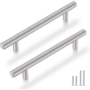 imageProbrico 50 Pack 5quot Hole Center Solid Brushed Nickel Stainless Steel Kitchen Cabinet Handles Modern Euro T Bar Pulls Kitchen Cupboard Handles Dresser Drawer Pulls 735quot LengthFurniture Hardwarehole center 6310