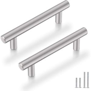 imageProbrico 50 Pack 5quot Hole Center Solid Brushed Nickel Stainless Steel Kitchen Cabinet Handles Modern Euro T Bar Pulls Kitchen Cupboard Handles Dresser Drawer Pulls 735quot LengthFurniture Hardwarehole center 312
