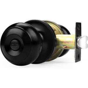 imageProbrico Black Door Knobs for Bedroom Bathroom Interior Door Knob with Round Ball Matte Black Privacy Door Knob 6 PackBlack