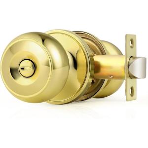 imageProbrico Black Door Knobs for Bedroom Bathroom Interior Door Knob with Round Ball Matte Black Privacy Door Knob 6 PackPolished Brass