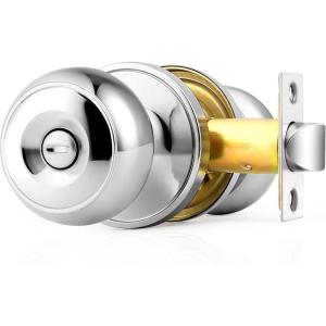 imageProbrico Black Door Knobs for Bedroom Bathroom Interior Door Knob with Round Ball Matte Black Privacy Door Knob 6 PackPolished Chrome