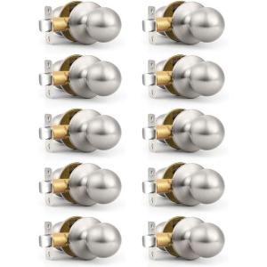 imageProbrico Closet Door Knob Brushed Nickel Passage Door Knob Without Key Interior Door Knob NoLocking Door Knob for Hallway 10 PackBrushed Nickel