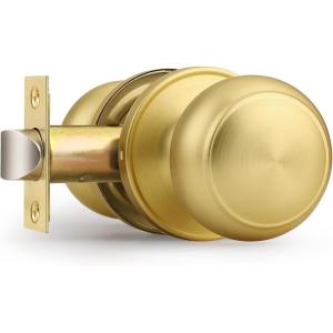 imageProbrico Interior Door Knob for Hallway Black Door Knobs Closet Door Knob Passage Door Knob with Round Ball Knob 6 PackBrushed Brass