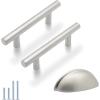 imageProbrico 30 Pack 3 Inch Euro T Bar Cabinet Pulls and 10 Pack 3 Inch Cup Pulls Satin Nickel Drawer Pulls Knobs Bundle