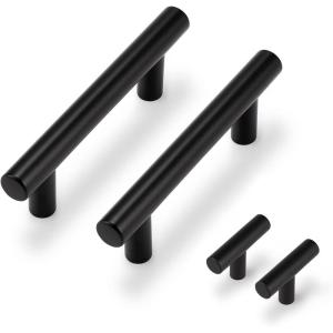 imageProbrico 15 Pack Flat Black Single Hole Cabinet Knobs 2quot Drawer Handle Pulls ampamp 30 Pack  3 Hole Center Cabinet Pulls Black Stainless Steel Kitchen Drawer Pulls Cabinet Pulls 5 inch Overall Length
