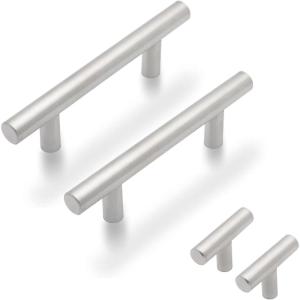 imageProbrico 30 Pack 3 Inch Euro T Bar Cabinet Pulls and 30 Pack Single Hole Cabinet Knobs Bundle Stainless Steel Kitchen Cabinet Handles Satin Nickel Drawer Pulls Knobs