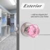imageProbrico NonLocking Door Handles Interior for Hallway and Closet 5 Pack Crystal Door knobs Passage in Round Faceted Diamond Shape Heavy Duty Pink Glass Door Knob with Brushed Nickel Round Rosette