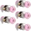 imageProbrico NonLocking Door Handles Interior for Hallway and Closet 5 Pack Crystal Door knobs Passage in Round Faceted Diamond Shape Heavy Duty Pink Glass Door Knob with Brushed Nickel Round Rosette