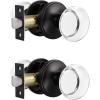 imageProbrico Round Crystal Passage Door Knobs for Hallway Closet Interior Keyless NonLocking Hardware Clear Real Glass Door Handles with Black Round Rosette 2 Pack