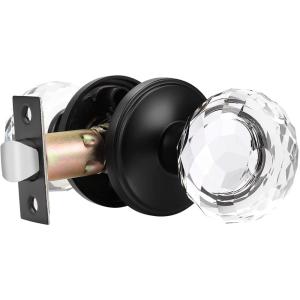 imageProbrico Crystal Door Knob Interior Keyless 1 Pack Diamond Crystal Door Knobs for HallwayCloset NonLocking Glass Door Knob with Brushed Nickel Round RosettesBlack