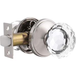 imageProbrico Crystal Door Knob Interior Keyless 1 Pack Diamond Crystal Door Knobs for HallwayCloset NonLocking Glass Door Knob with Brushed Nickel Round RosettesBrushed Nickel