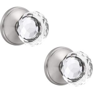 imageProbrico Dummy Door Knobs Interior 2 Pack Crystal Door Knobs for HallwayCloset Heavy Duty NonTurning Glass Door Knob with Brushed Nickel Round Rosette