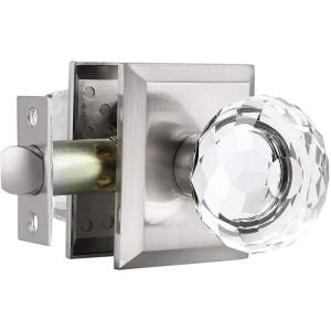 imageProbrico Glass Door Knob Interior Crystal Closet Door Knobs with Square Brushed Nickel Plate Heavy Duty Passage Door Knobs for Closet and Hall Doors 1 Pack