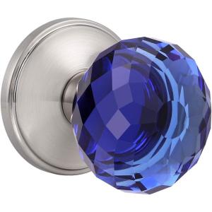 imageProbrico Heavy Duty Dummy Door Knob for HallwayCloset 1 Pack Inactive Half NonTurning Door Knobs Interior Blue Diamond Shape Crystal Door Knobs with Brushed Nickel Round Rosette