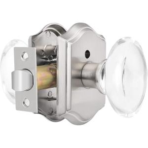 imageProbrico Oval Crystal Door Knob with Lock Heavy Duty Clear Glass BedBath Privacy Lock with Brushed Nickel Arched Rosette1 Pack