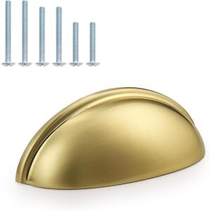imageProbrico 10 Pack Modern Drawer Pulls Gold Cabinet Cup Pulls 3 Inch76mm Hole Center Drawer Handles Knobs Shell Style Cabinet Handles for Bathroom Kitchen Cabinet PullsChampagne Bronze