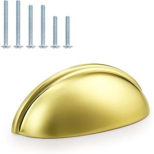 imageProbrico 10 Pack Modern Drawer Pulls Gold Cabinet Cup Pulls 3 Inch76mm Hole Center Drawer Handles Knobs Shell Style Cabinet Handles for Bathroom Kitchen Cabinet PullsGold