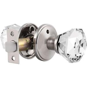 imageProbrico Faceted Crystal Door Knob with Lock Heavy Duty Glass BedBath Privacy Lock with Brushed Nickel Rosette1 Pack