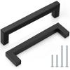 imageProbrico 10 Pack Flat Black Modern Cabinet Handles 5 Inch128mm Hole Center Stainless Steel Drawer Dresser Pulls Square Kitchen Cabinet HardwareBlack