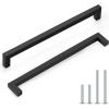 imageProbrico 10 Pack Flat Black Modern Cabinet Handles 5 Inch128mm Hole Center Stainless Steel Drawer Dresser Pulls Square Kitchen Cabinet HardwareBlack