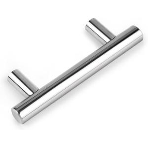 imageProbrico 10 Pack Flat Black Cabinet Handles 334 Inch Hole Centers Modern Cabinet Hardware Cupboard Pull Kitchen Cabinet T Bar Handle Dresser Pulls 6 Inch Total LengthPolished Chrome