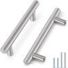 imageProbrico 12 Pack 25 inch Hole to Hole Modern Cabinet Hardware Black Bathroom Cupboard Pull Kitchen Cabinet T Bar Handle Dresser Knobs SetBrushed Nickel