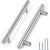 imageProbrico 12 Pack 25 inch Hole to Hole Modern Cabinet Hardware Black Bathroom Cupboard Pull Kitchen Cabinet T Bar Handle Dresser Knobs SetBrushed Nickel