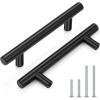 imageProbrico 15 Pack Flat Black Modern Cabinet Handles 3 Inch Hole Centers Cupboard Pulls Kitchen Cabinet Stainless Steel T Bar Dresser HandlesBlack