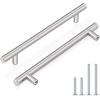 imageProbrico 15 Pack Flat Black Modern Cabinet Handles 3 Inch Hole Centers Cupboard Pulls Kitchen Cabinet Stainless Steel T Bar Dresser HandlesBrushed Nickel