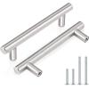 imageProbrico 15 Pack Flat Black Modern Cabinet Handles 3 Inch Hole Centers Cupboard Pulls Kitchen Cabinet Stainless Steel T Bar Dresser HandlesBrushed Nickel