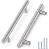 imageProbrico 15 Pack Flat Black Modern Cabinet Handles 3 Inch Hole Centers Cupboard Pulls Kitchen Cabinet Stainless Steel T Bar Dresser HandlesBrushed Nickel