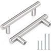 imageProbrico 15 Pack Flat Black Modern Cabinet Handles 3 Inch Hole Centers Cupboard Pulls Kitchen Cabinet Stainless Steel T Bar Dresser HandlesBrushed Nickel