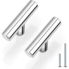 imageProbrico 25 Pack Flat Black Modern Kitchen Handles 3 Inch Hole Centers Cabinet Drawer Pulls Euro T Bar HandlesPolished Chrome