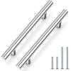 imageProbrico 25 Pack Flat Black Modern Kitchen Handles 3 Inch Hole Centers Cabinet Drawer Pulls Euro T Bar HandlesPolished Chrome