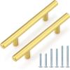 imageProbrico 30 Pack 3 Inch Hole Centers Kitchen Cabinet Handles Euro T Bar Cabinet Pulls Stainless Steel Kitchen Drawer Handles Brushed Nickel Furniture Dresser Cabinet Hardware 5 Inch Total LengthGold