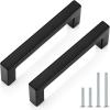 imageProbrico 5 Pack Black Cabinet Handles 5 Inch128mm Hole Centers Drawer Pulls Stainless Steel Kitchen Cabinet Handles Matte Black Square Drawer Handles Modern Cabinet HardwareBlack