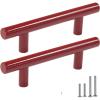 imageProbrico 10 Pack Cabinet Pulls Red Drawer Handles 3 Inch 76mm Hole Centers Modern Kitchen Cupboard T Bar Hardware Stainless Steel