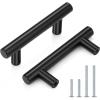 imageProbrico 15 Pack Flat Black Modern Cabinet Handles 3 Inch Hole Centers Cupboard Pulls Kitchen Cabinet Stainless Steel T Bar Dresser HandlesBlack