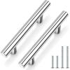 imageProbrico 25 Pack Flat Black Modern Kitchen Handles 3 Inch Hole Centers Cabinet Drawer Pulls Euro T Bar HandlesPolished Chrome