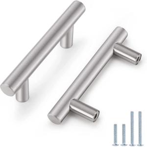imageProbrico 12 Pack 25 inch Hole to Hole Modern Cabinet Hardware Black Bathroom Cupboard Pull Kitchen Cabinet T Bar Handle Dresser Knobs SetBrushed Nickel