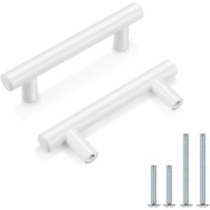 imageProbrico 30 Pack 3 Inch Hole Centers Kitchen Cabinet Handles Euro T Bar Cabinet Pulls Stainless Steel Kitchen Drawer Handles Brushed Nickel Furniture Dresser Cabinet Hardware 5 Inch Total LengthWhite