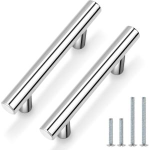 imageProbrico 30 Pack 3 Inch Hole Centers Kitchen Cabinet Handles Euro T Bar Cabinet Pulls Stainless Steel Kitchen Drawer Handles Brushed Nickel Furniture Dresser Cabinet Hardware 5 Inch Total LengthPolished Chrome