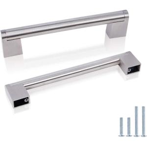 imageProbrico 30 Pack Kitchen Cabinet Handles Satin Nickel Drawer Pulls 5 Inch Hole Centers Modern Euro Style Cabinet Hardware Round Bar Stainless Steel Bathroom Wardrobe Drawer Handles