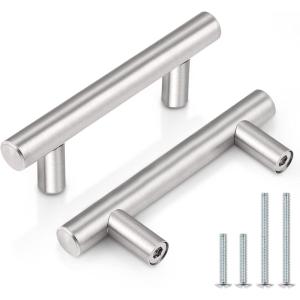 imageProbrico 5 Pack 10quot Center to Center Black Modern Cabinet Pulls Stainless Steel Cabinet Hardware Bedroom Drawer Pull Kitchen Cabinet T Bar Handle Dresser PullsBrushed Nickel