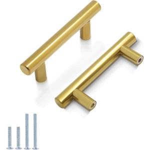 imageProbrico 5 Pack 10quot Center to Center Black Modern Cabinet Pulls Stainless Steel Cabinet Hardware Bedroom Drawer Pull Kitchen Cabinet T Bar Handle Dresser PullsGold