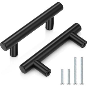 imageProbrico 5 Pack 10quot Center to Center Black Modern Cabinet Pulls Stainless Steel Cabinet Hardware Bedroom Drawer Pull Kitchen Cabinet T Bar Handle Dresser PullsBlack
