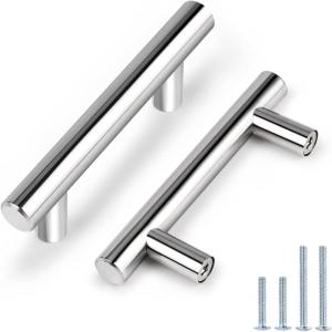 imageProbrico 5 Pack 10quot Center to Center Black Modern Cabinet Pulls Stainless Steel Cabinet Hardware Bedroom Drawer Pull Kitchen Cabinet T Bar Handle Dresser PullsPolished Chrome