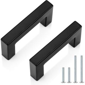 imageProbrico 5 Pack Black Cabinet Handles 5 Inch128mm Hole Centers Drawer Pulls Stainless Steel Kitchen Cabinet Handles Matte Black Square Drawer Handles Modern Cabinet HardwareBlack